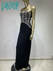 Lunivop Women Sexy Shinning Crystal Strapless Bodycon Long Bandage Dress Formal Occasion Birthday