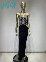 Lunivop Women Sexy Shinning Crystal Strapless Bodycon Long Bandage Dress Formal Occasion Birthday