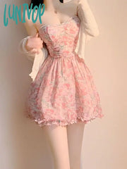Lunivop Women Sexy Strapless Dress Spring Pink Mini Sweet Summer Short With White Coat Birthday