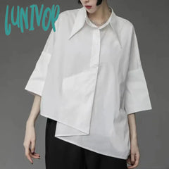 Lunivop Women Shirts Men Gothic Y2K Loose Oversize Casual Neutral Irregular Designer Black Elegant