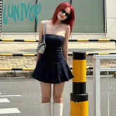 Lunivop Women Strapless Mini Dress Summer Striped Backless Pleated Party For Cocktail Beach