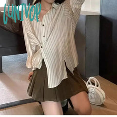 Lunivop Women Striped Shirt Korean High Street Casual Loose Long Sleeve Tops Summer Streetwear