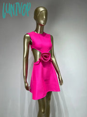 Lunivop Women Summer Celebrity Sexy Sleeveless Flower Hot Pink A Line Mini Bodycon Bandage Dress