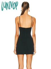 Lunivop Women Summer Fashion Sexy Backless V Neck Crystal Diamonds Black Mini Bandage Dress Elegant