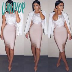 Lunivop Women Summer Fashion Sexy Black Blue Orange Red Beige Bandage Skirt Designer A Line Pencil