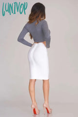 Lunivop Women Summer Fashion Sexy Black Blue Orange Red Beige Bandage Skirt Designer A Line Pencil