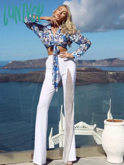 Lunivop Women Summer Fashion Sexy Black Red White Crystal Dianonds Flare Bandage Pants Knitted