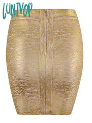Lunivop Women Summer Fashion Sexy Black Silver Gold Bronzing Bandage Skirt Designer Night Club