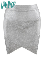 Lunivop Women Summer Fashion Sexy Black Silver Gold Bronzing Bandage Skirt Designer Night Club
