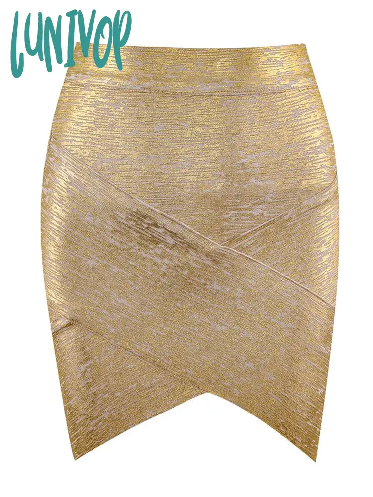 Lunivop Women Summer Fashion Sexy Black Silver Gold Bronzing Bandage Skirt Designer Night Club