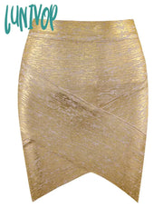 Lunivop Women Summer Fashion Sexy Black Silver Gold Bronzing Bandage Skirt Designer Night Club