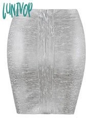 Lunivop Women Summer Fashion Sexy Black Silver Gold Bronzing Bandage Skirt Designer Night Club