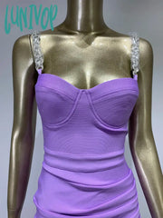 Lunivop Women Summer Fashion Sexy Cut Out Backless Crystal Diamonds Black Mini Bandage Dress