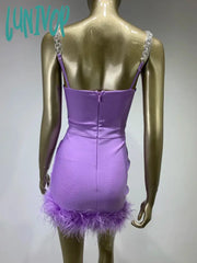 Lunivop Women Summer Fashion Sexy Cut Out Backless Crystal Diamonds Black Mini Bandage Dress