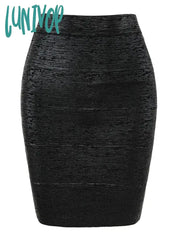 Lunivop Women Summer Fashion Sexy Gold Bronzing Bandage Skirt Designer Night Club Bodycon Pencil