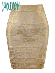 Lunivop Women Summer Fashion Sexy Gold Bronzing Bandage Skirt Designer Night Club Bodycon Pencil