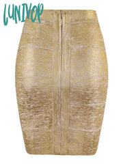 Lunivop Women Summer Fashion Sexy Gold Bronzing Bandage Skirt Designer Night Club Bodycon Pencil