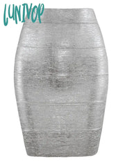 Lunivop Women Summer Fashion Sexy Gold Bronzing Bandage Skirt Designer Night Club Bodycon Pencil