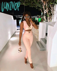 Lunivop Women Summer Fashion Sexy V Neck Sequined Black Pink Two Piece Bandage Set Women’s