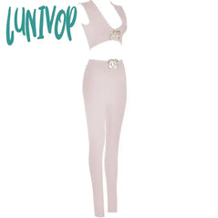 Lunivop Women Summer Fashion Sexy V Neck Sequined Black Pink Two Piece Bandage Set Women’s