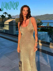 Lunivop Women Summer Glitters Long Tank Dress Sexy Sleeveless Round Neck A-Line Dresses For