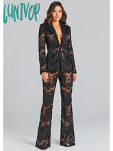 Lunivop Women Summer Luxury Sexy Long Sleeve V Neck Sequins Black White Pants Set Celebrity