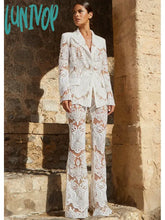 Lunivop Women Summer Luxury Sexy Long Sleeve V Neck Sequins White Pants Set Fashion Women’s