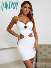 Lunivop Women Summer Sexy Backless Chain Cut Out White Pink Two Piece Mini Bandage Set Evening
