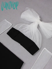 Lunivop Women Summer Sexy Backless Halter Mesh Gloves Maxi Long Bodycon Bandage Skirt Set Knitted