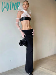 Lunivop Women Summer Sexy Backless Halter Mesh Gloves Maxi Long Bodycon Bandage Skirt Set Knitted