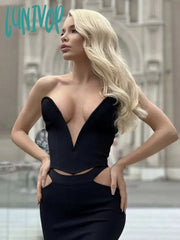 Lunivop Women Summer Sexy Backless Hollow Out Cut White Black Two Piece Maxi Long Bandage Set