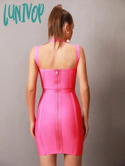 Lunivop Women Summer Sexy Cut Out Sleeveless Red Hot Pink Black Mini Bodycon Bandage Dress Elegant