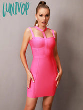 Lunivop Women Summer Sexy Cut Out Sleeveless Red Hot Pink Black Mini Bodycon Bandage Dress Elegant