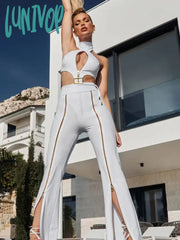 Lunivop Women Summer Sexy Halter Backless Cut Out White Black Pants Set Fashion Women’s
