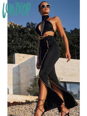 Lunivop Women Summer Sexy Halter Backless Cut Out White Black Pants Set Fashion Women’s