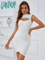 Lunivop Women Summer Sexy O Neck Sleeveless Key Hole White Black Mini Bodycon Bandage Dress Elegant
