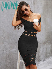 Lunivop Women Summer Sexy Off Shoulder Burgundy Black Beige Blue Mini Bodycon Bandage Dress Elegant