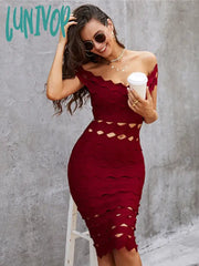 Lunivop Women Summer Sexy Off Shoulder Burgundy Black Beige Blue Mini Bodycon Bandage Dress Elegant