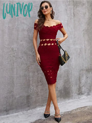 Lunivop Women Summer Sexy Off Shoulder Burgundy Black Beige Blue Mini Bodycon Bandage Dress Elegant
