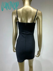 Lunivop Women Summer Sexy Sleeveless Backless Black Mesh Beading Mini Bodycon Bandage Dress Elegant