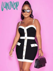 Lunivop Women Summer Sexy Sleeveless Backless Patchwork Chain Two Piece Mini Bandage Skirt Set