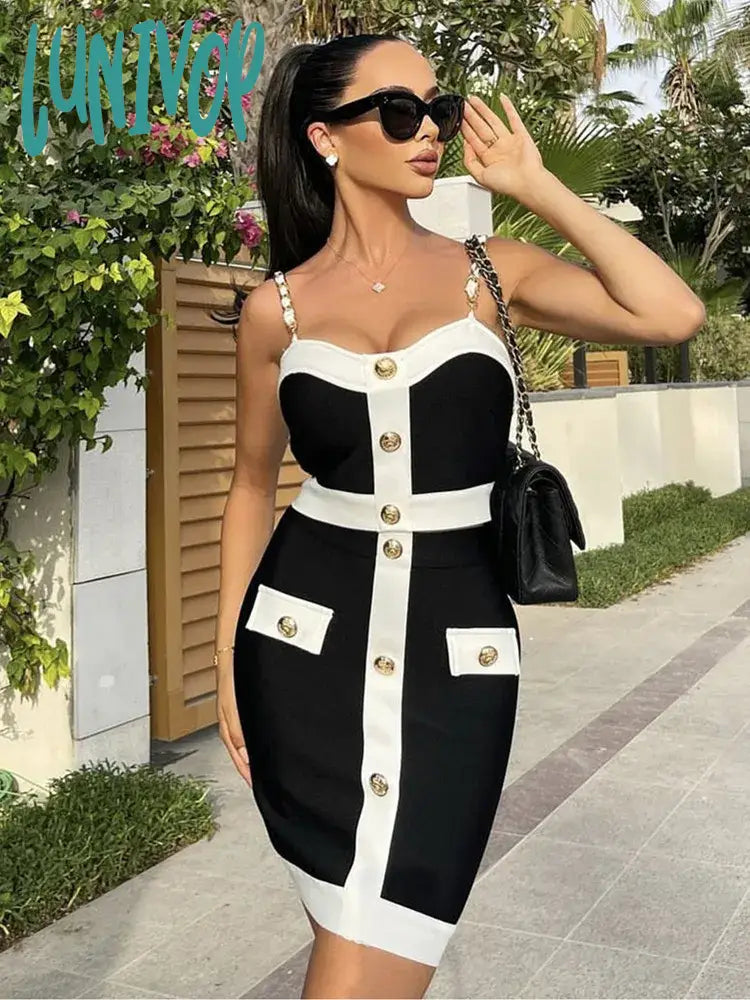 Lunivop Women Summer Sexy Sleeveless Backless Patchwork Chain Two Piece Mini Bandage Skirt Set
