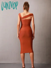 Lunivop Women Summer Sexy Sleeveless Cut Out Brown Black Purple Midi Bodycon Bandage Dress Elegant