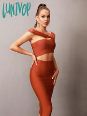 Lunivop Women Summer Sexy Sleeveless Cut Out Brown Black Purple Midi Bodycon Bandage Dress Elegant