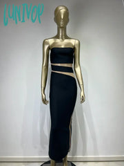 Lunivop Women Summer Sexy Strapless Backless Mesh Black Midi Bodycon Bandage Dress Elegant Party