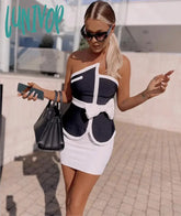 Lunivop Women Summer Sexy Strapless Backless Patchwork Two Piece Bandage Set Fashion Evening Party