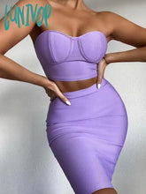Lunivop Women Summer Sexy Strapless Backless Purple Black Pink Two Piece Mini Bandage Set Celebrity