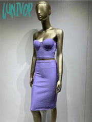 Lunivop Women Summer Sexy Strapless Backless Purple Black Pink Two Piece Mini Bandage Set Celebrity