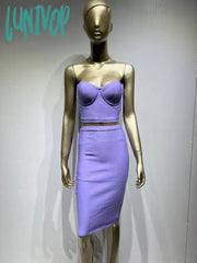 Lunivop Women Summer Sexy Strapless Backless Purple Black Pink Two Piece Mini Bandage Set Celebrity