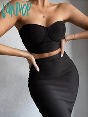 Lunivop Women Summer Sexy Strapless Backless Purple Black Pink Two Piece Mini Bandage Set Celebrity